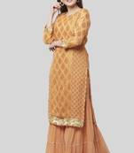 Peachy Orange Banasri Georgette Kurti with Gathered Sharara