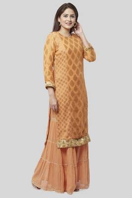 Peachy Orange Banasri Georgette Kurti with Gathered Sharara 3