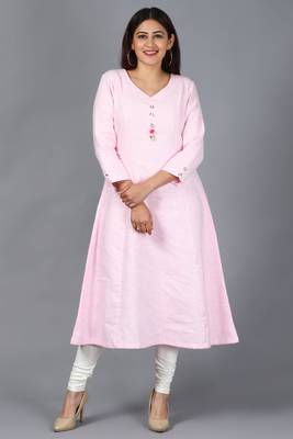 Blush Pink Kali Kurti with Off-White Churidaar 1