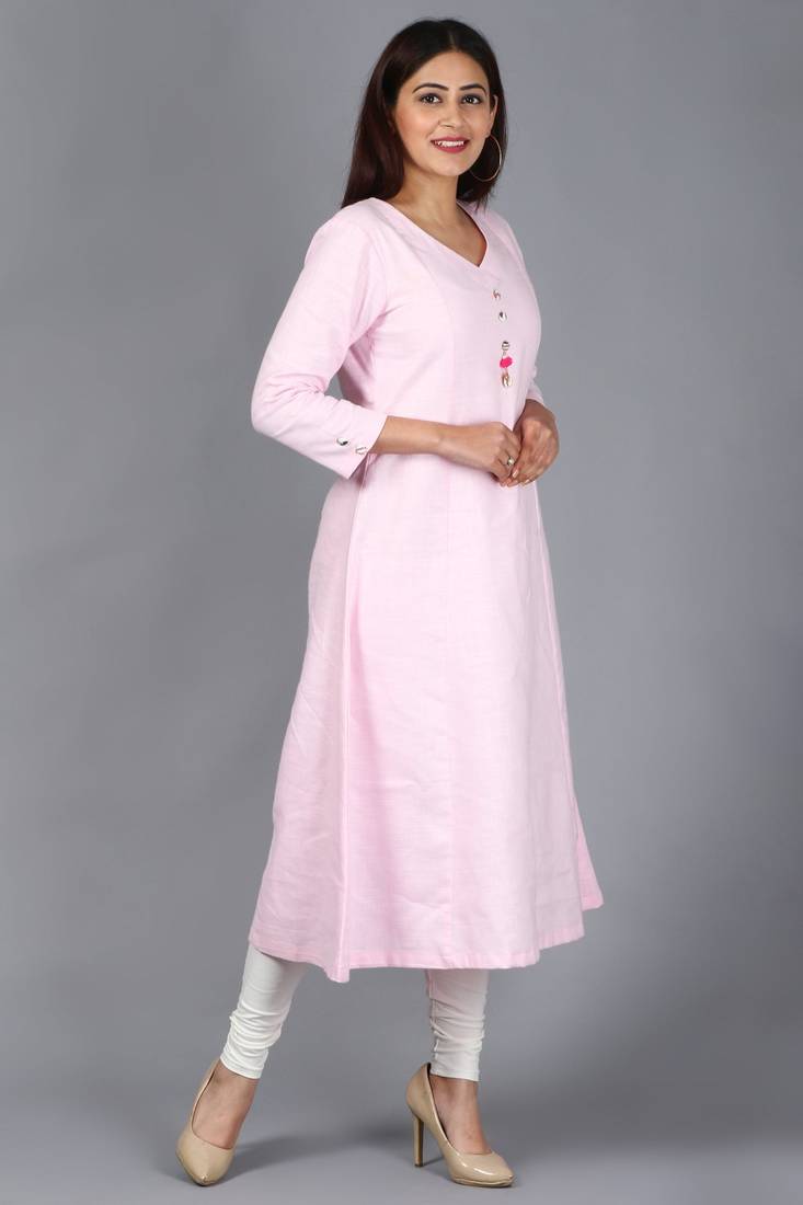 Blush Pink Kali Kurti with Off-White Churidaar