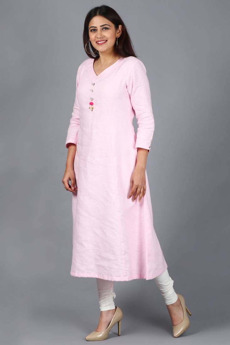 Blush Pink Kali Kurti with Off-White Churidaar