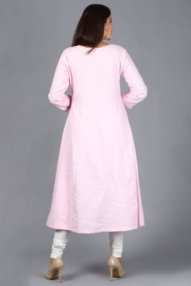 Blush Pink Kali Kurti with Off-White Churidaar