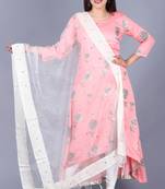 Flamingo Pink Asymmetrical Side Slit Kurti with Churidaar
