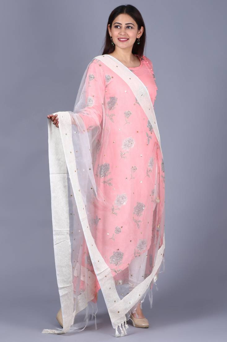 Flamingo Pink Asymmetrical Side Slit Kurti with Churidaar