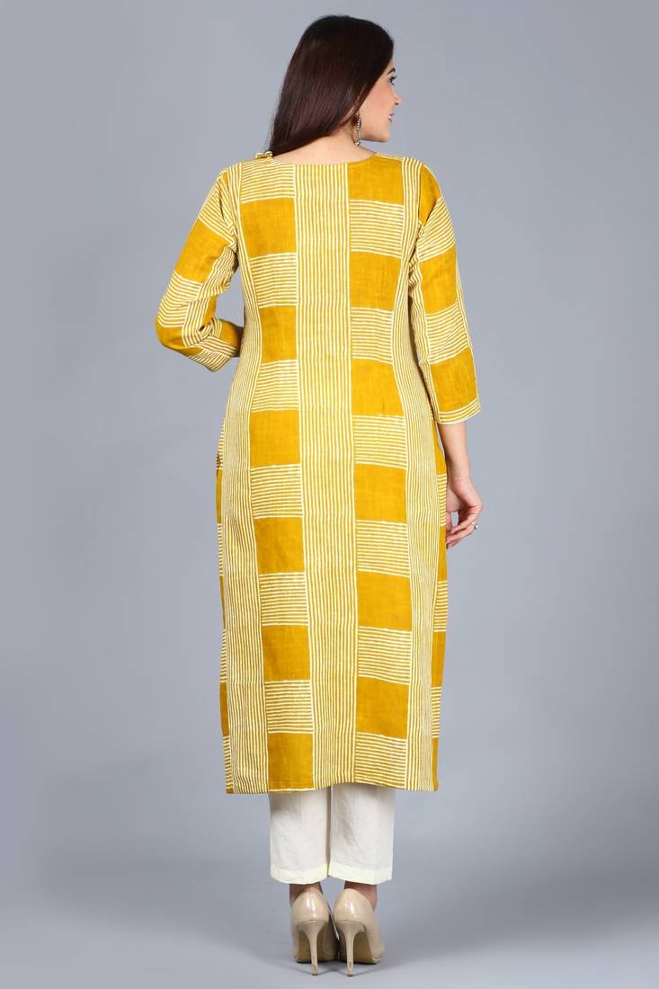 Directional Mustard Yellow Straight Kurti with Off-White Straight Pants