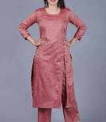 Pinkish Silk Side Slit Kurti with Straight Pants