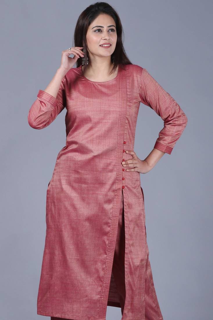 Pinkish Silk Side Slit Kurti with Straight Pants anokherang 2948534