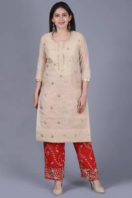 Gold Gotta Straight Kurti with Red Gotta Embroidered Palazzo 1