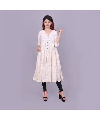 cream Cotton Slub material rich look knee length western kurti 1