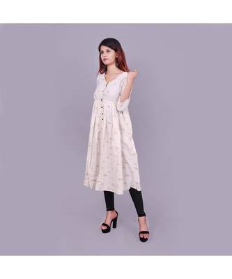 cream Cotton Slub material rich look knee length western kurti 2