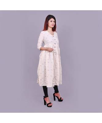 cream Cotton Slub material rich look knee length western kurti 3