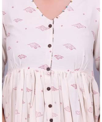 cream Cotton Slub material rich look knee length western kurti 5