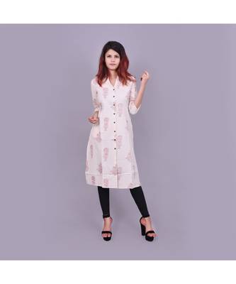 cream Cotton Slub material rich look knee length western kurti 1