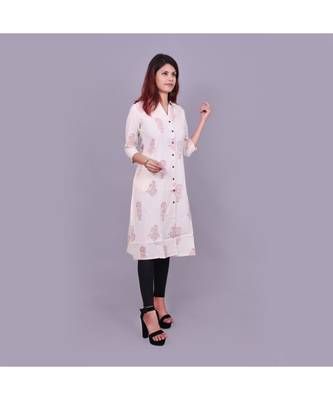 cream Cotton Slub material rich look knee length western kurti 2