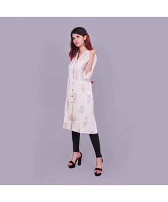 cream Cotton Slub material rich look knee length western kurti 3