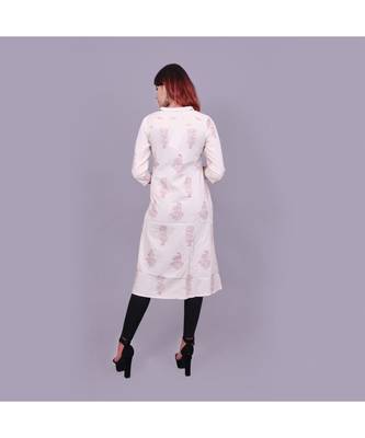 cream Cotton Slub material rich look knee length western kurti 4