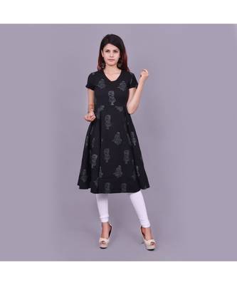Black Cotton Flex material rich look knee length western kurti 1
