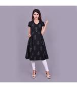 Black Cotton Flex material rich look knee length western kurti