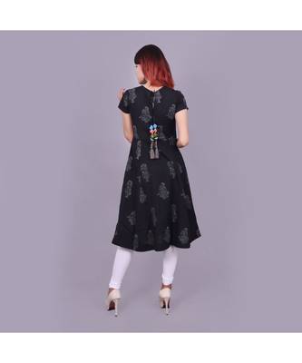 Black Cotton Flex material rich look knee length western kurti 4