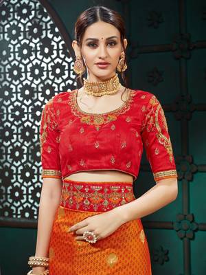 Yellow embroidered Banarasi silk saree with blouse 4