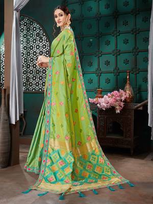 Green embroidered Banarasi Silk saree with blouse 2
