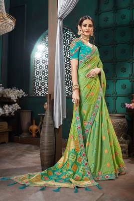 Green embroidered Banarasi Silk saree with blouse 3