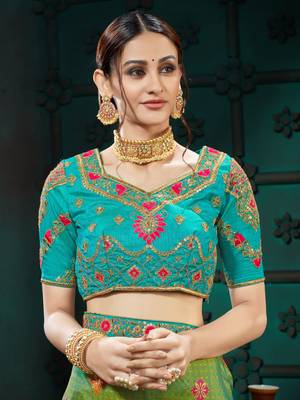 Green embroidered Banarasi Silk saree with blouse 4