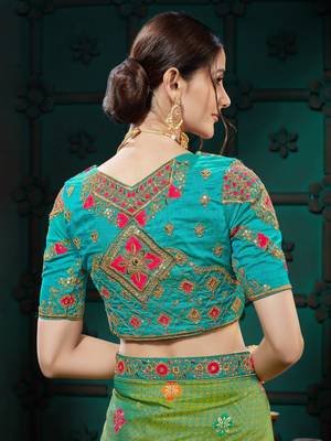 Green embroidered Banarasi Silk saree with blouse 5