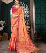 Peach embroidered Banarasi Silk saree with blouse