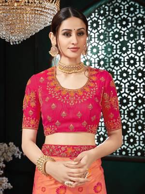 Peach embroidered Banarasi Silk saree with blouse 4