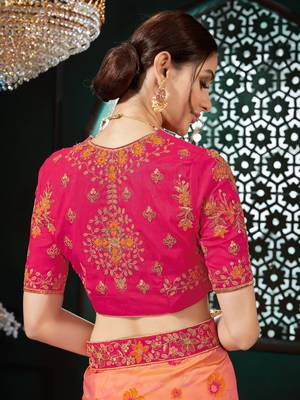 Peach embroidered Banarasi Silk saree with blouse 5