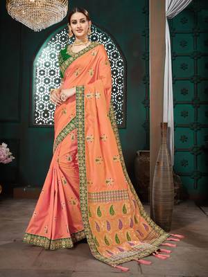 Orange embroidered Banarasi Silk saree with blouse 1