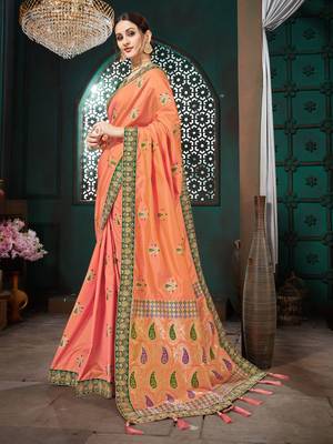 Orange embroidered Banarasi Silk saree with blouse 2