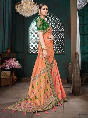 Orange embroidered Banarasi Silk saree with blouse 3