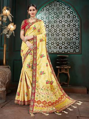 Beige embroidered Banarasi Silk saree with blouse 1