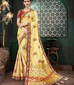 Beige embroidered Banarasi Silk saree with blouse