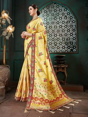 Beige embroidered Banarasi Silk saree with blouse 2
