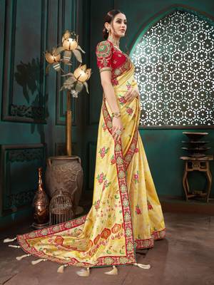 Beige embroidered Banarasi Silk saree with blouse 3