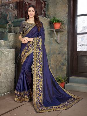 Purple embroidered art silk saree with blouse 1