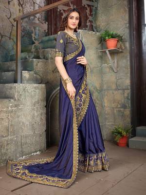 Purple embroidered art silk saree with blouse 3