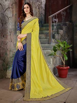 Yellow embroidered art silk saree with blouse 1