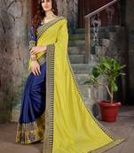Yellow embroidered art silk saree with blouse