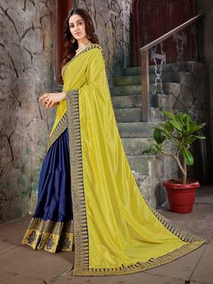 Yellow embroidered art silk saree with blouse 2