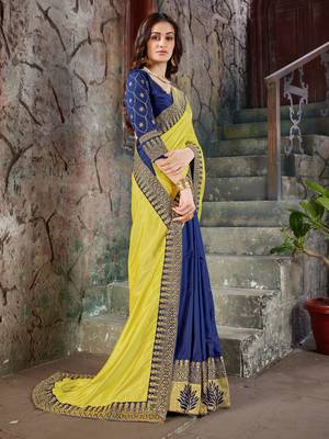 Yellow embroidered art silk saree with blouse 3