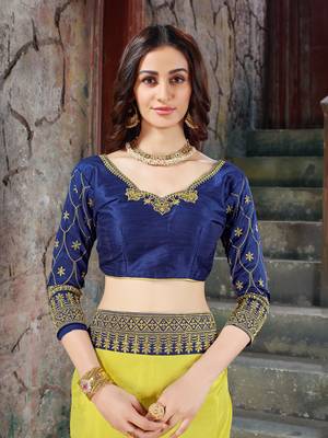Yellow embroidered art silk saree with blouse 4