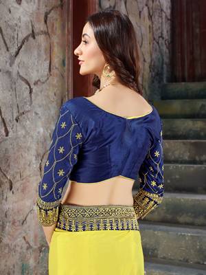 Yellow embroidered art silk saree with blouse 5