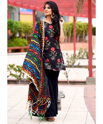 Black Block Printed Mughal Boota With Sharara Pant 1