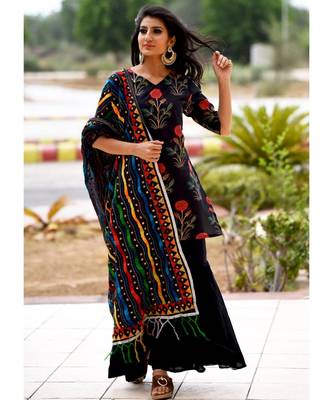 Black Block Printed Mughal Boota With Sharara Pant 2
