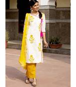 Amber Mughal Butta Handblock Kurta Set With Pale Yellow Dupatta