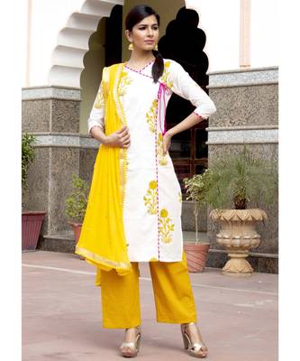 Amber Mughal Butta Handblock Kurta Set With Pale Yellow Dupatta 2
